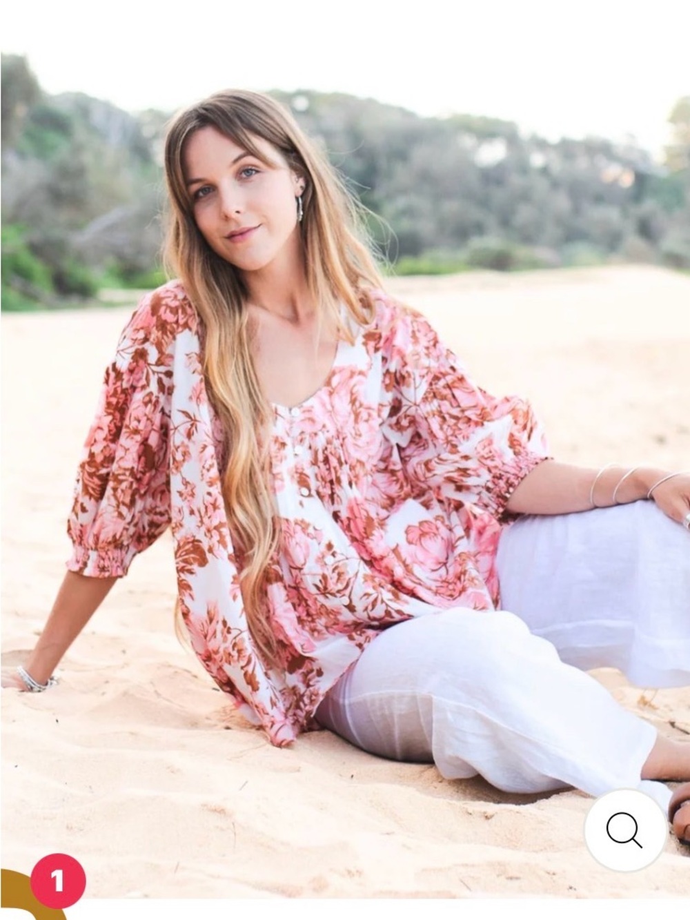 Floral Puff-Sleeve V-Neck Women's Top in Pink